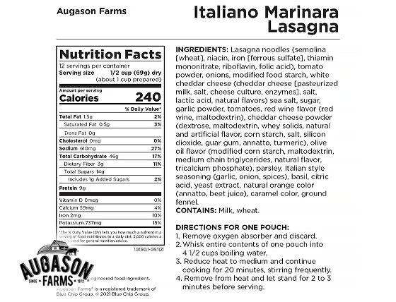 Augason Farms: Italiano Marinara Lasagna Super Can